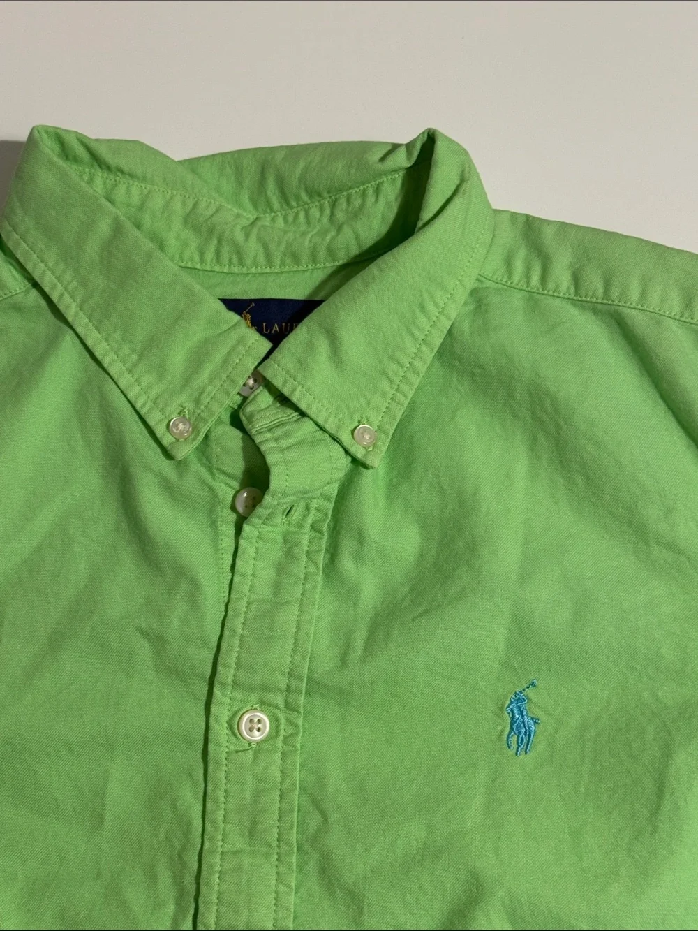VINTAGE | Ralph Lauren Lime Short Sleeve Button Down Shirt Sz L (14-16)